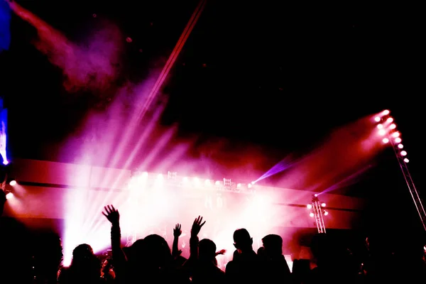 Abstrakte Konzert Party Silhouette Mit Licht Und Rauch Glücklichen Moment — Stockfoto