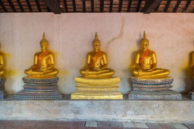 Eski güzel meditasyon sırası tapınakta Buda heykeli