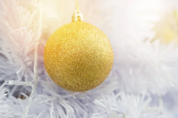 Golden Ball White Christmas Tree Background — Stock Photo, Image