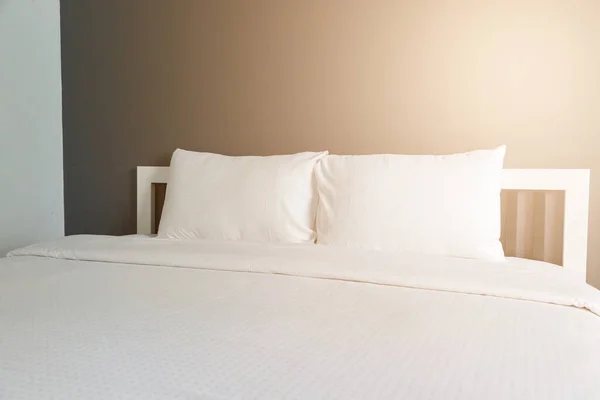 Two White Pillow Bed Blanket Bedroom Stock Picture