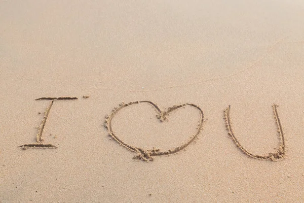 Mesaj Iubesc Fundalul Plajei Nisip — Fotografie, imagine de stoc