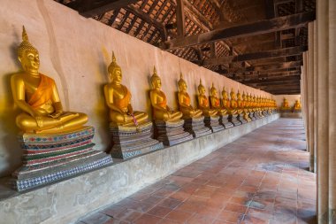 Eski güzel meditasyon sırası tapınakta Buda heykeli