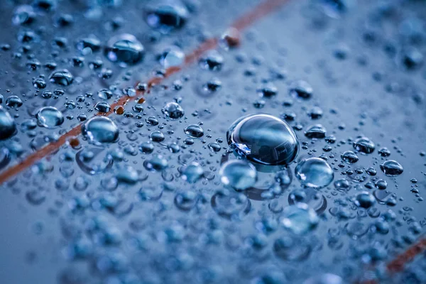 Gotas Agua Sobre Fondo Azul — Foto de Stock