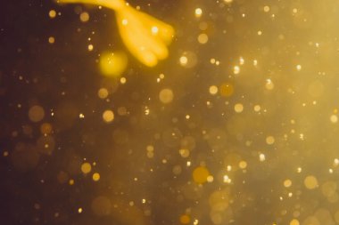 Siyah arkaplanda koyu soyut altın bokeh parıltısı