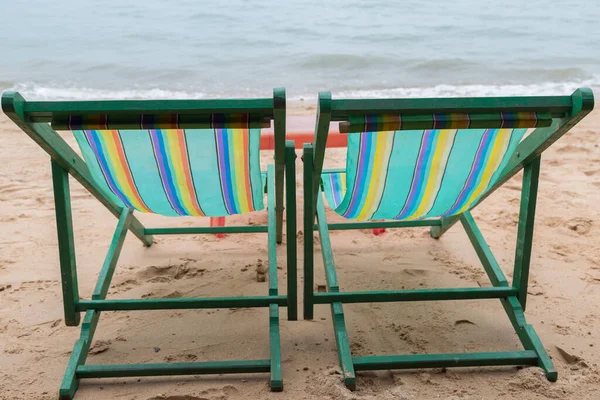 Cama Praia Praia Bem Vindos Turistas Para Sentar Relaxar Fundo — Fotografia de Stock