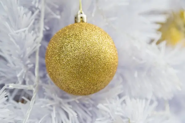 Golden Ball White Christmas Tree Background — Stock Photo, Image