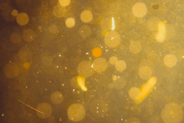 Siyah arkaplanda koyu soyut altın bokeh parıltısı