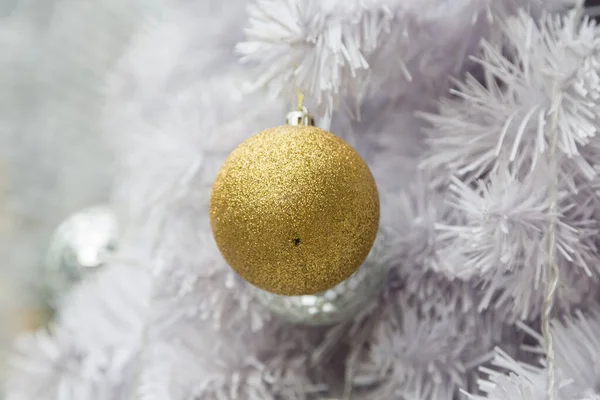 Golden Ball White Christmas Tree Background — Stock Photo, Image