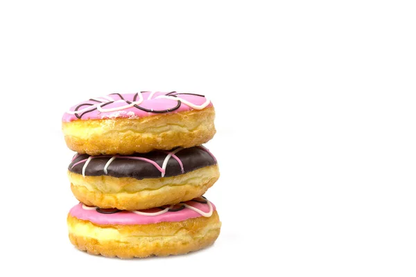 Donuts Coloridos Empilhados Isolados Fundo Branco — Fotografia de Stock