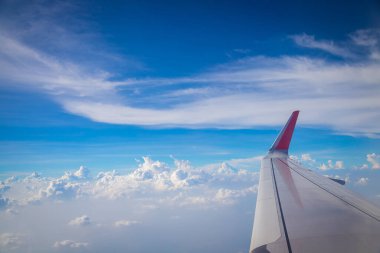 Gökyüzü ve bulutlar uçağın arka planından görüldü.