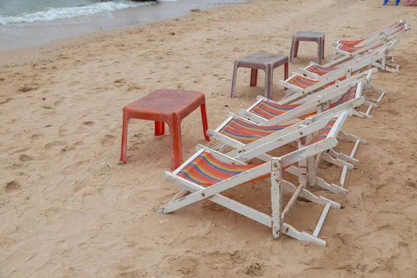 Beach Bed Beach Welcome Tourists Sit Relax Nature Background — Stock Photo, Image