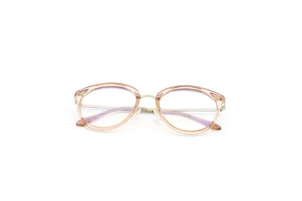 Modern Clear Pink Frame Glasses White Background — Fotografia de Stock