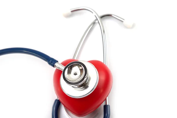 Стетоскоп Красное Сердце Проверки Здоровья Изолировать Белом Фоне — стоковое фото