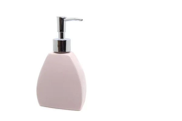 白色背景的现代陶瓷液体肥皂瓶 — 图库照片
