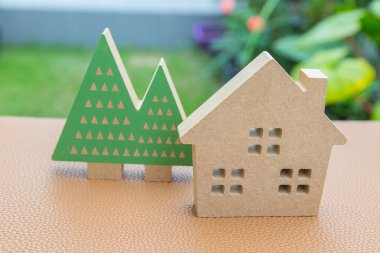 Ağaç bahçesi geçmişi olan model aile evi.