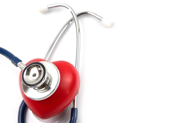 Stetoscopul Inima Roșie Pentru Verifica Izolarea Sănătății Fundal Alb — Fotografie, imagine de stoc