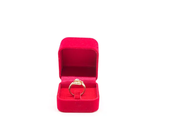 Wedding Ring Red Velvet Box White Background —  Fotos de Stock