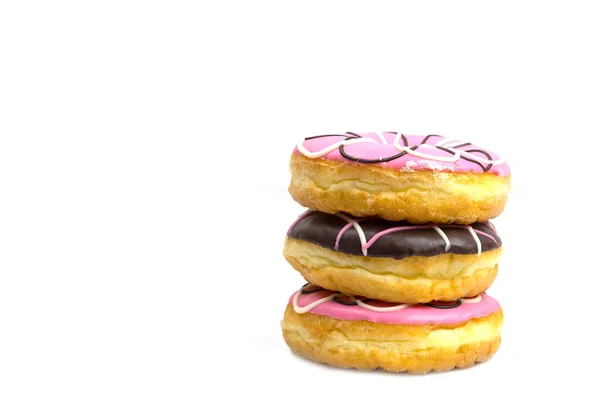 Kleurrijke Donuts Gestapeld Geïsoleerd Witte Achtergrond — Stockfoto