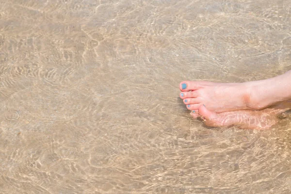 Women Feet Nailed Sea Nature Background — Stock Photo, Image