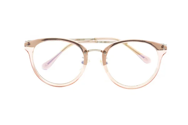 Modern Clear Pink Frame Glasses White Background — 스톡 사진