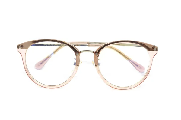 Modern Clear Pink Frame Glasses White Background — Stockfoto