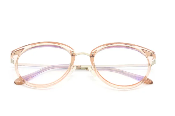 Modern Clear Pink Frame Glasses White Background — Fotografia de Stock
