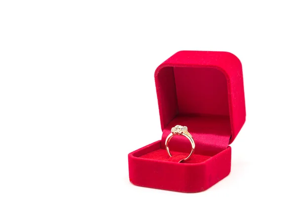 Wedding Ring Red Velvet Box White Background —  Fotos de Stock