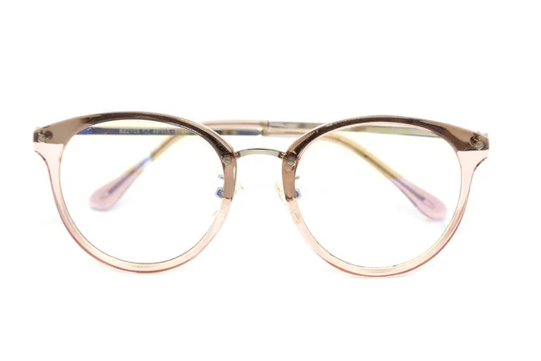 Modern Clear Pink Frame Glasses White Background — Fotografia de Stock