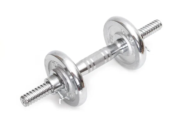 Silver Dumbbells White Background — Fotografia de Stock