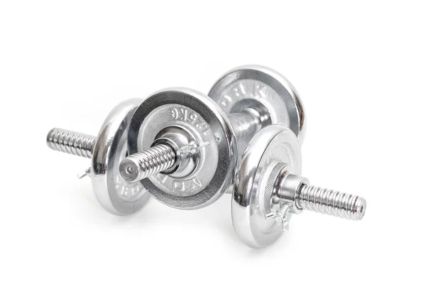 Silver Dumbbells White Background — Stock Photo, Image