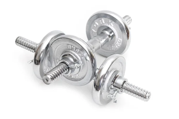 Silver Dumbbells White Background — Φωτογραφία Αρχείου