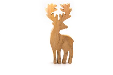 Wooden deer isolated on a white background used for Christmas.