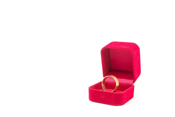 Wedding Ring Red Velvet Box White Background — Stockfoto