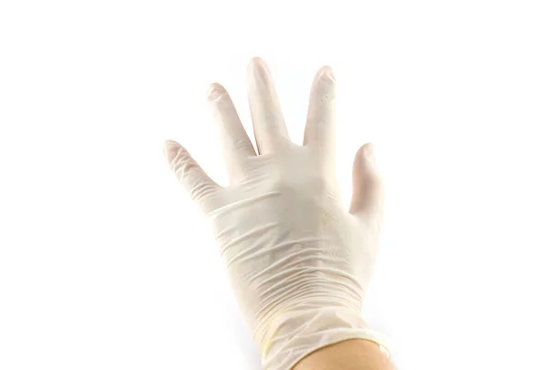 Медицинская Перчатка Защиты Ухода Пациентами Белом Фоне — стоковое фото