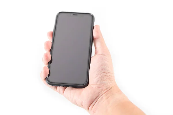Hand Hold Mobile Phone Isolated White Background — Stock Photo, Image
