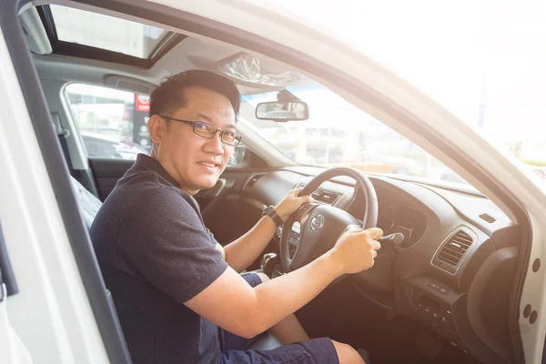 Concept Handsome Asian Man Likes Drive Car Happy — Fotografia de Stock