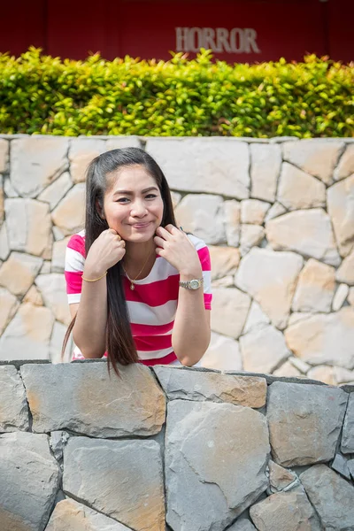 Asian Girl Cuteness Style Stone Background — Foto de Stock