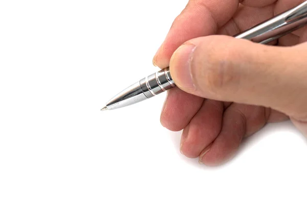 Tenendo Una Penna Uno Sfondo Bianco — Foto Stock