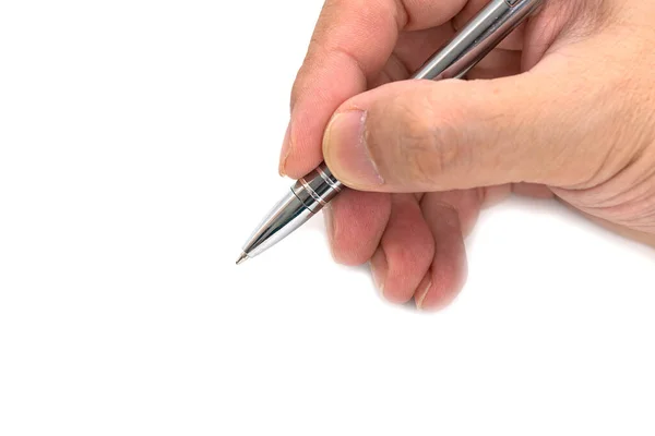 白い背景にペンを持つ — ストック写真
