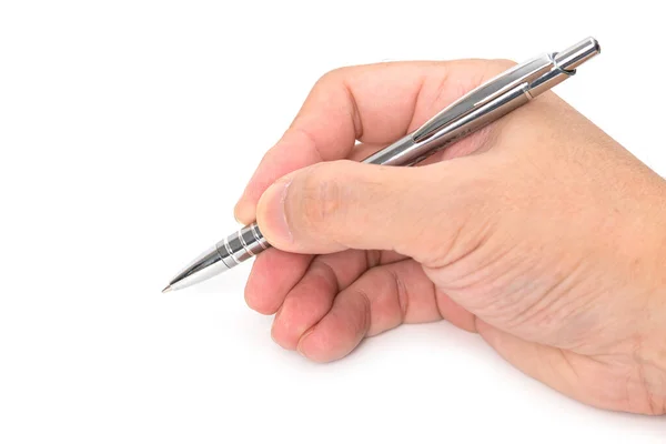 Holding Pen White Background Stock Photo