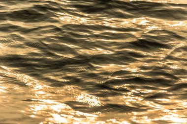 Su yüzeyi hareket eden altın su dalgalarıyla yansıyor.
