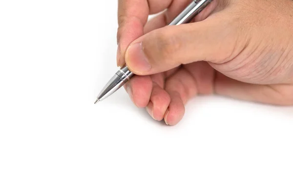 Sosteniendo Una Pluma Sobre Fondo Blanco — Foto de Stock