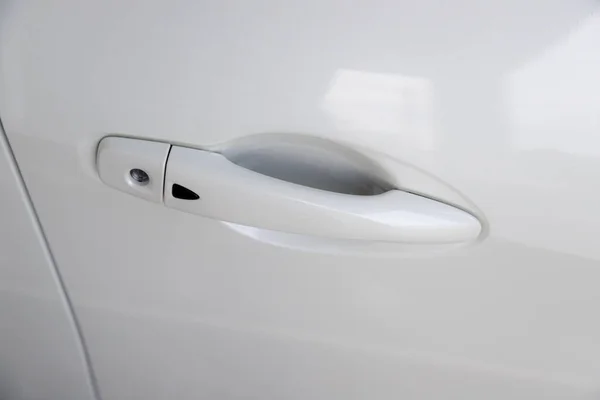 Color Detail White Car Door New Car Handle — Stock Photo, Image