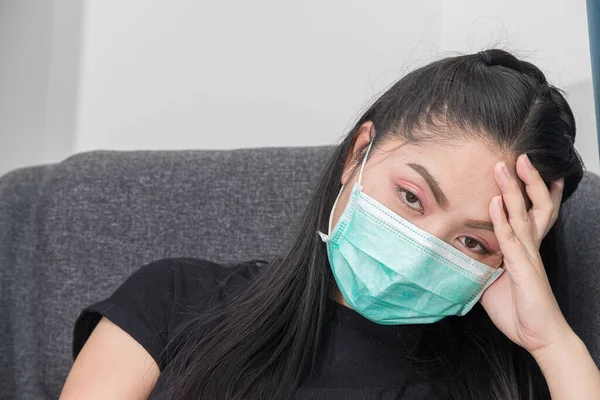 Asian woman wears a medical mask to protect against Covid's disease.