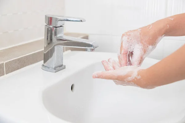 Washing Your Hands Soap Cleaning Helps Prevent Germs Covid — Stock Photo, Image