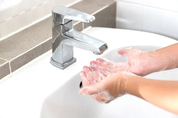 Washing Your Hands Soap Cleaning Helps Prevent Germs Covid — Stock Photo, Image