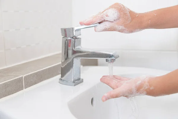 Tvätta Händerna Med Tvål För Rengöring Hjälper Till Att Förebygga — Stockfoto