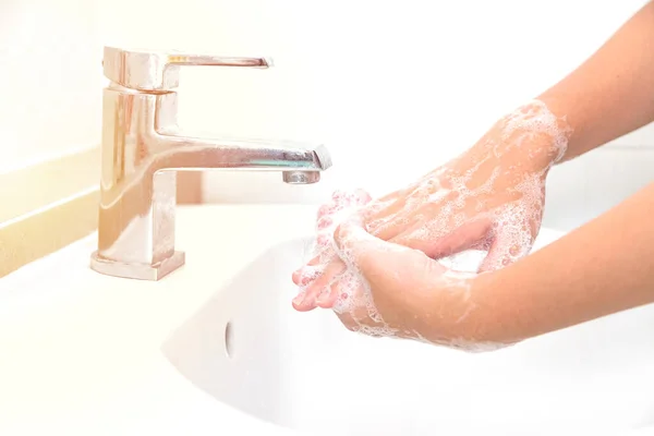 Washing Your Hands Soap Cleaning Helps Prevent Germs Covid — Stock Photo, Image