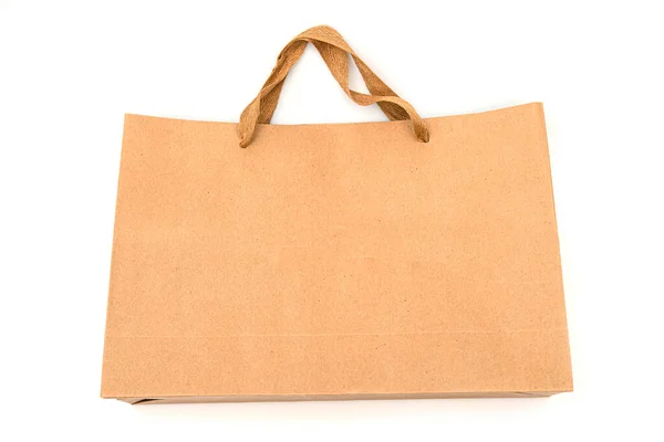 Brown Kringlooppapier Shopping Bag Geïsoleerd Witte Achtergrond — Stockfoto