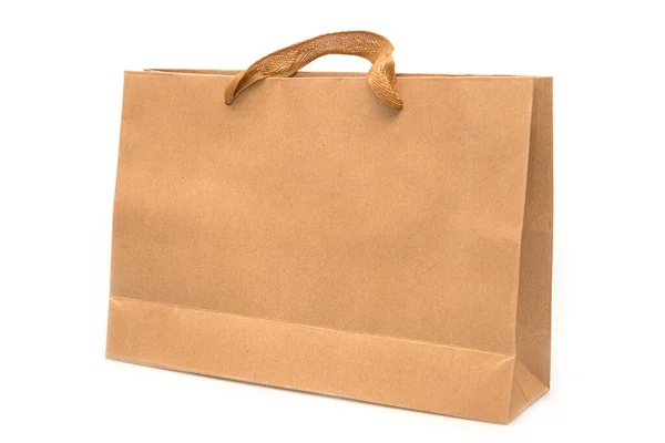 Brown Kringlooppapier Shopping Bag Geïsoleerd Witte Achtergrond — Stockfoto